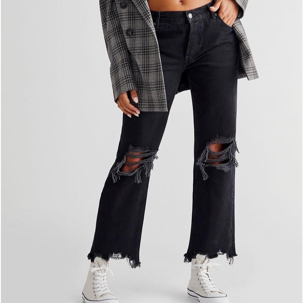 EUC🖤Free People We the Free Maggie Mid-Rise Straight-Leg Jeans 27 Black
